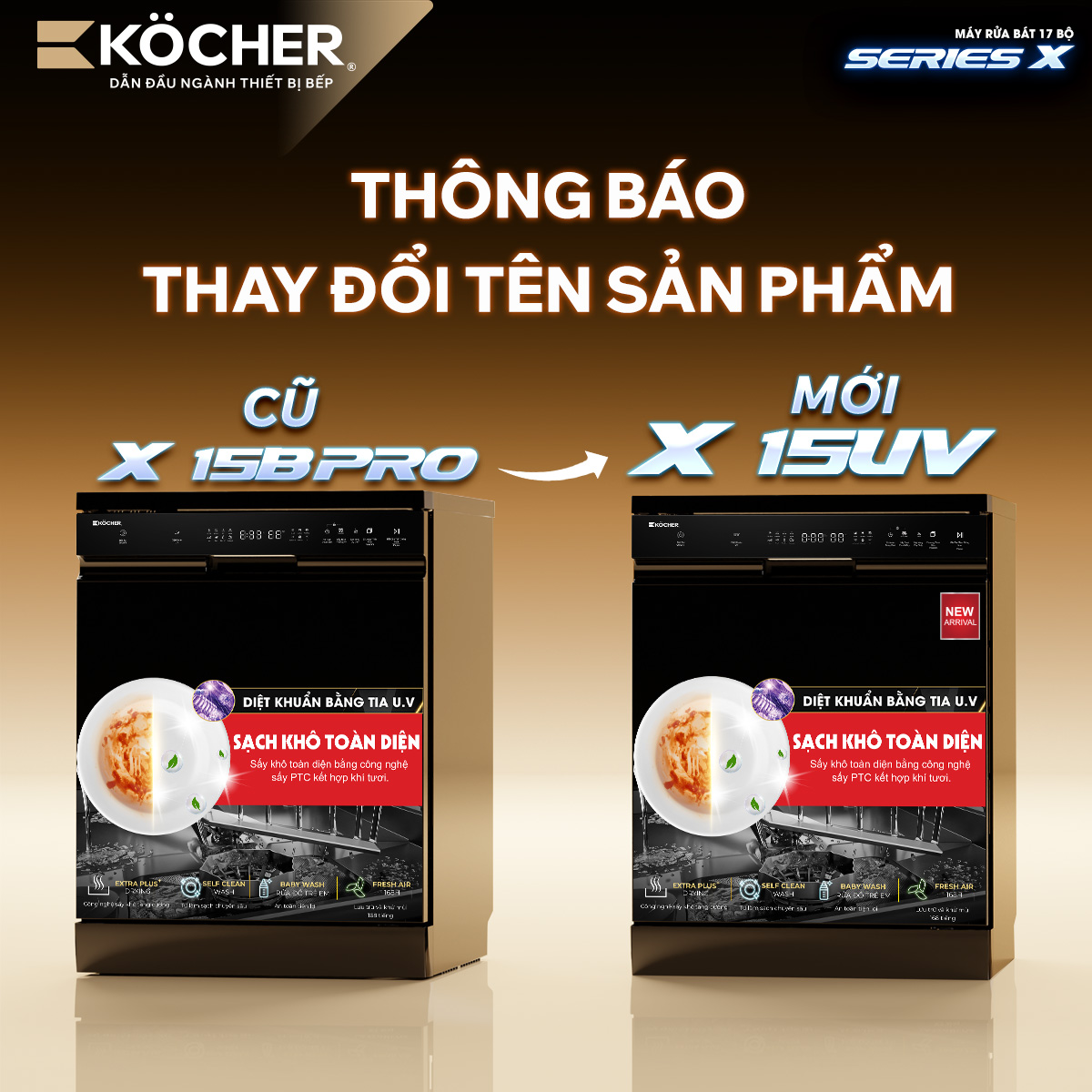 THÔNG BÁO THAY ĐỔI TÊN GỌI DÒNG MÁY RỬA BÁT X15B PRO