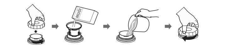 Hướng dẫn cho muối làm mềm nước vào hộp chứa đúng cách